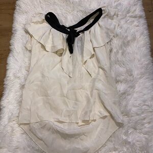 Elegant Cream and Black Ruffle Top